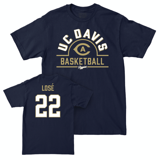 UC Davis Men's Basketball Navy Arch Tee - Sione Losé | #22 Small