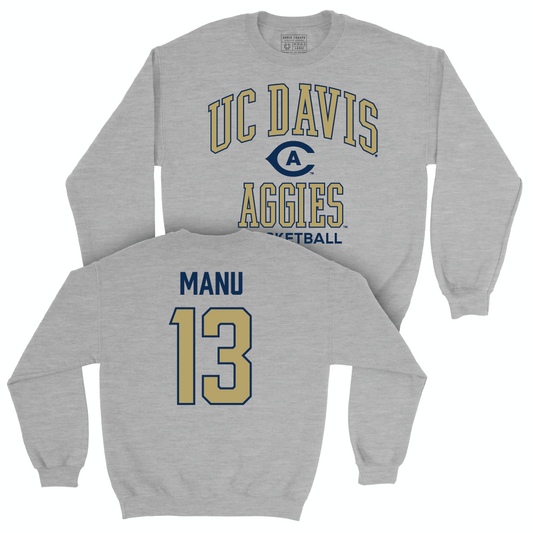 UC Davis Men's Basketball Sport Grey Classic Crew - Samuel Manu | #13 Small