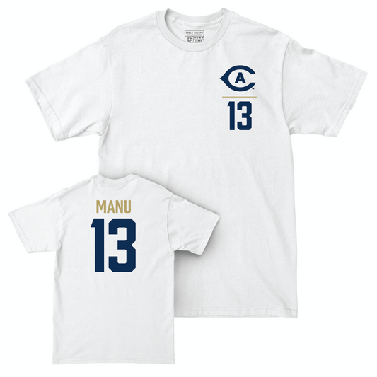 UC Davis Men's Basketball White Logo Comfort Colors Tee - Samuel Manu | #13 Small