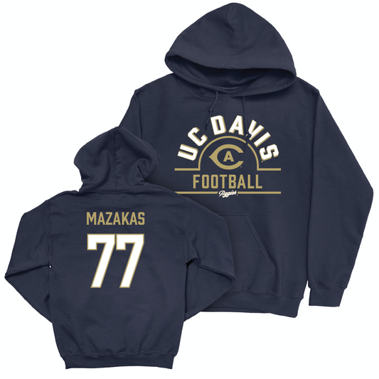 UC Davis Football Navy Arch Hoodie - Ty Mazakas | #77 Small