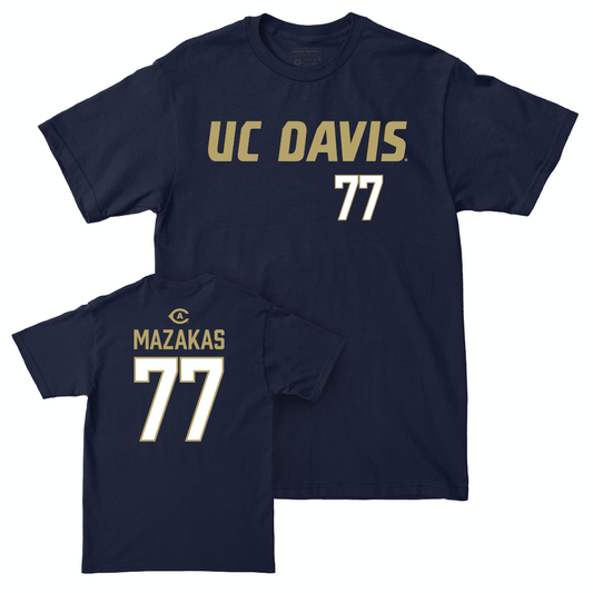 UC Davis Football Navy Sideline Tee - Ty Mazakas | #77 Small