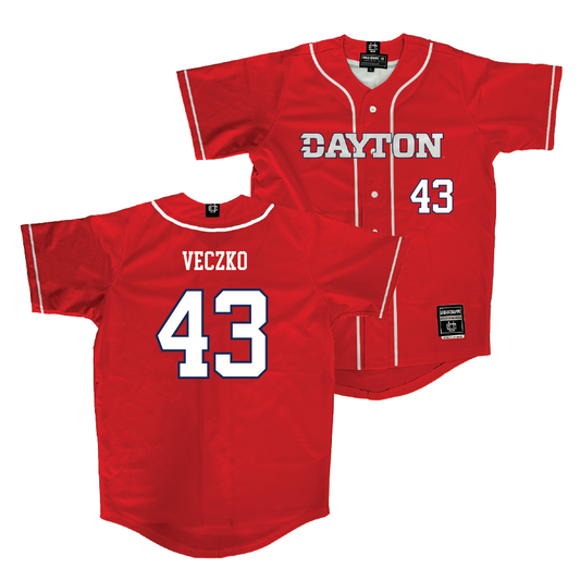 Dayton Baseball Red Jersey - Jacob Veczko
