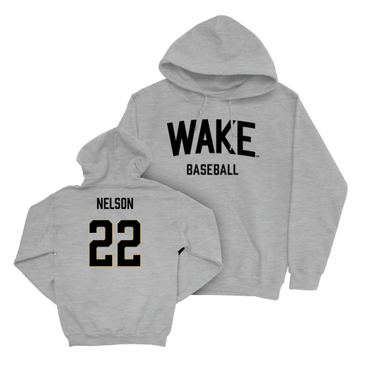 Wake Forest Baseball Sport Grey Wordmark Hoodie - Cam Nelson Small