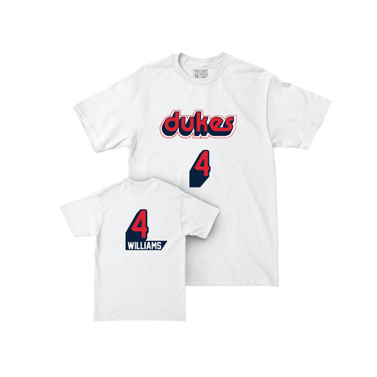 Duquesne Men's Basketball Throwback Shirsey White Comfort Colors Tee - Tre Williams | #4