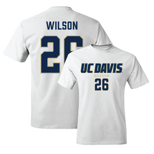 UC Davis Men's Soccer White Classic Comfort Colors Tee - Mekhai Wilson