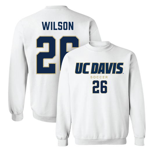 UC Davis Men's Soccer White Classic Crew - Mekhai Wilson