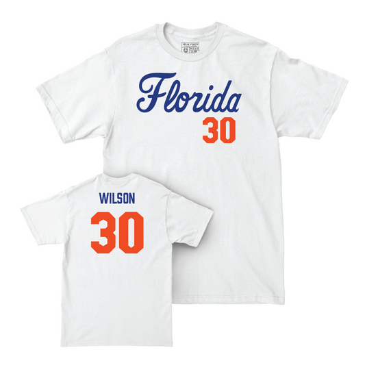 Florida Baseball White Script Comfort Colors Tee  - Ashton Wilson