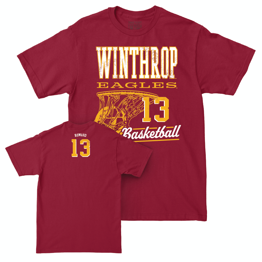 Winthrop Men's Basketball Maroon Hoops Tee - Clay Howard Small